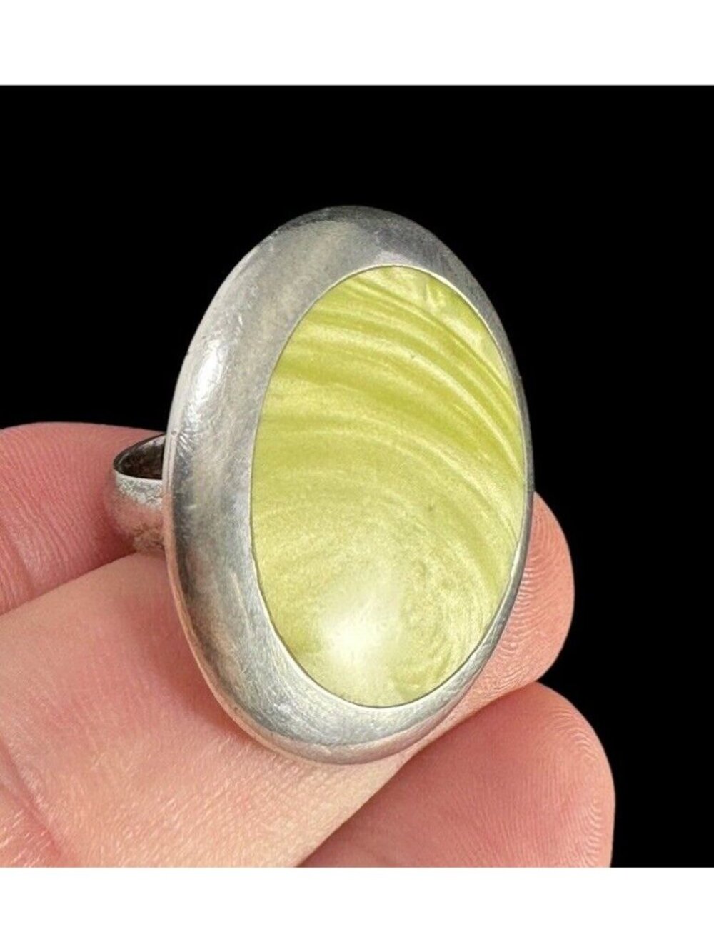 Signer FAS 925 Sterling Silver Mother Of Pearl Round Dome Statement Ring Size 7